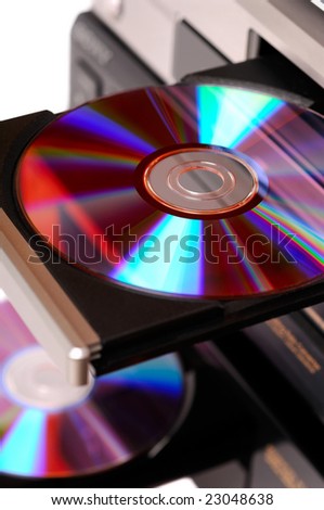Two DVD player with disc being loaded
