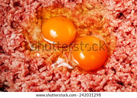 Mincet meat with eggs in food mixer
