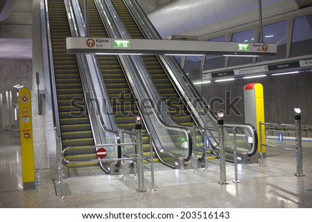 BUDAPEST, HUNGARY- JUNE 6, 2014: The Kalvin station from the new Metro line 4 in Budapest, Hungary