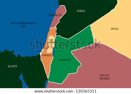 Colored Map Of Israel And Palestine