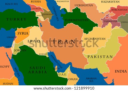 Colored Map Of The Middle East