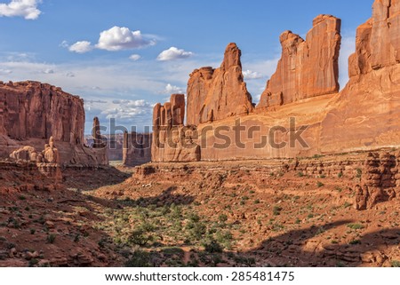 Park Avenue Rock Formation During Sunset At Arches National Park In Utah
