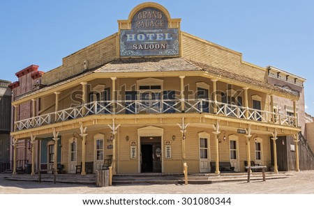 TUCSON ARIZONA MAY 8: A vintage saloon at Old Tucson on may 8, 2015 in Tucson Arizona. A Western saloon is a kind of bar particular to the Old West