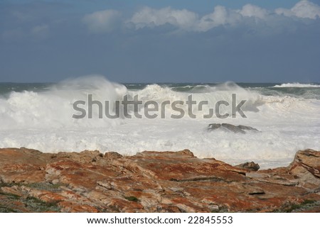 Stormy seas with huge wild waves off the coast