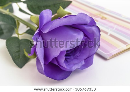 Purple roses placed on table