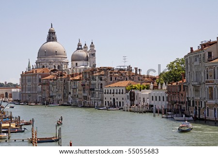 Venice, Church of Santa Maria della Salute and Grand Canal seen from the bridge Ponte dell Accademia, Italy, Europe