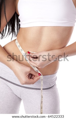 stock photo A very skinny woman is measuring her waist