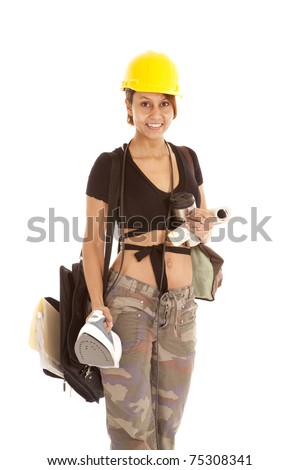 A woman is a busy mom and a construction worker.