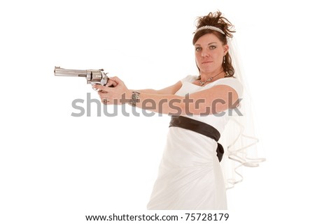 A bride showing how to point her pistol with some attitude.