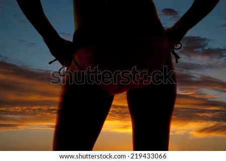 A silhouette of a woman from behind in a bikini