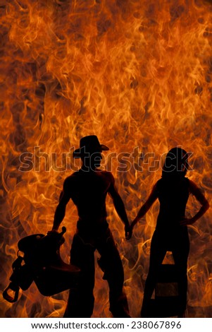 a silhouette of a woman with her cowboy holding on to each others hands.