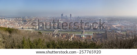 LYON, FRANCE â?? FEBRUARY, 19, 2015: Panoramic view of Lyon from Fourviere hill near Basilica of Notre-Dame, Lyon, France. Lyon has been listed as part of UNESCO\'s World Heritage since 1998.