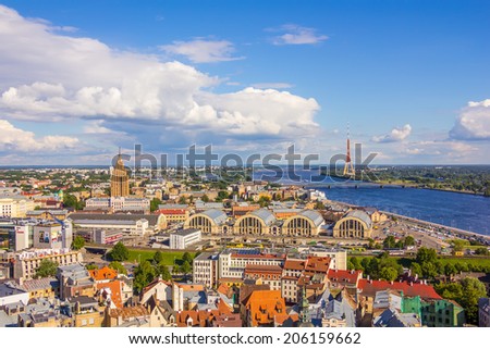 RIGA, LATVIA - JUNE 26, 2014. View from the St. Peter\'s Church on 26 June 2014. St. Peter\'s Church one of the most attractive building in Old Town.