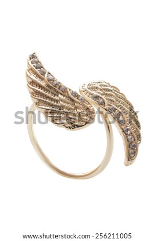 gold ring with wings on a white background