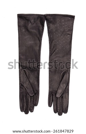 long black leather gloves on a white background