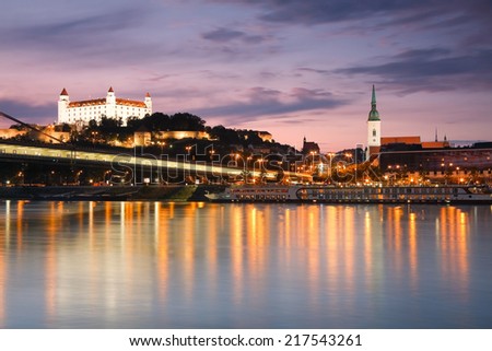 View of the Bratislava castle over the river Danube, Slovakia.