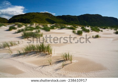 Sand dunes on Maghara strand in Donegal, Ireland.