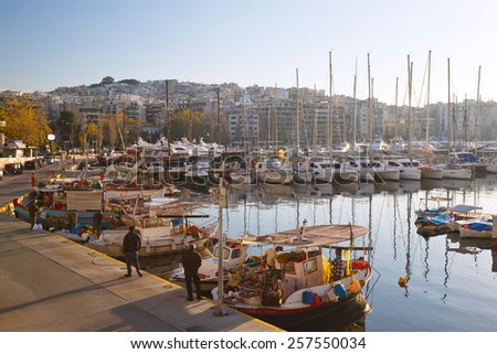 ATHENS, GREECE â?? JANUARY 14 2015: Yachts and fishing boats in Zea Marina in Athens, Greece on January 14th 2015.