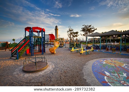 Public playground for children in the park at the lighthouse of Patras.