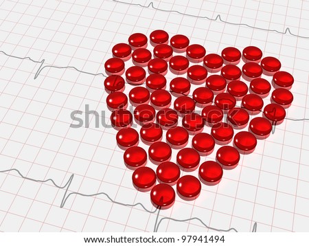 red transparent hearth of capsules on ekg