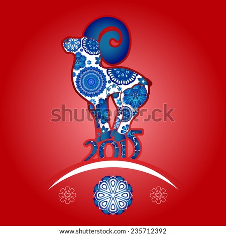 Vector floral ornament Oriental horoscope Year of the Goat red background Vector floral ornament Oriental horoscope Year of the Goat red background