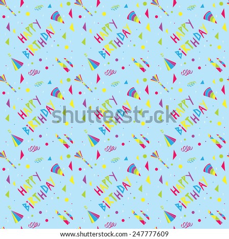 Vector Happy Birthday pattern, blue background