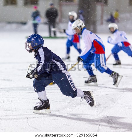RUSSIA, ARKHANGELSK - DECEMBER 14, 2014: 1-st stage children\'s hockey League bandy, Russia