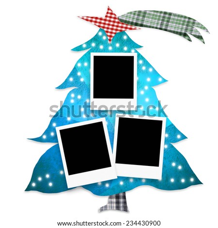 Christmas Tree with three photo frames isolated on white background