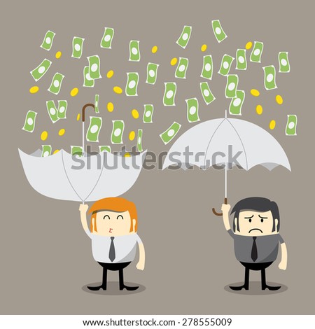 Money falling, Coin falling from sky, money catching by umbrella, Finance concept, Business concept, make money