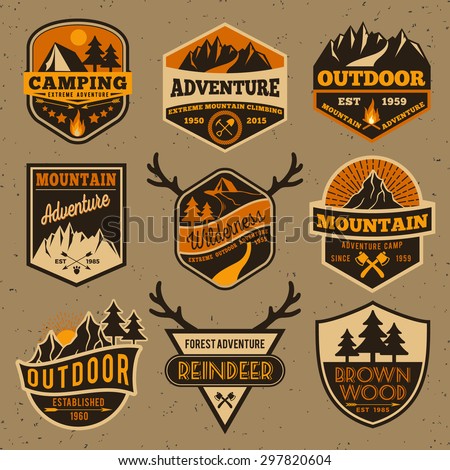 Set of summer camping outdoor adventure and mountain badge logo, emblem logo, label design
