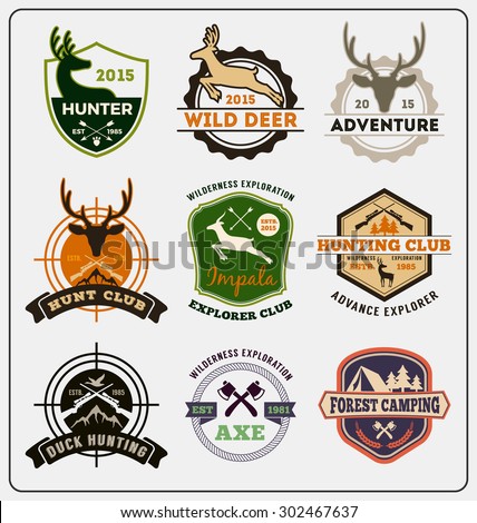 Set of hunting and adventure badge logo design for emblem logo, label design, insignia, sticker Vector illustration resize able and all types use free font