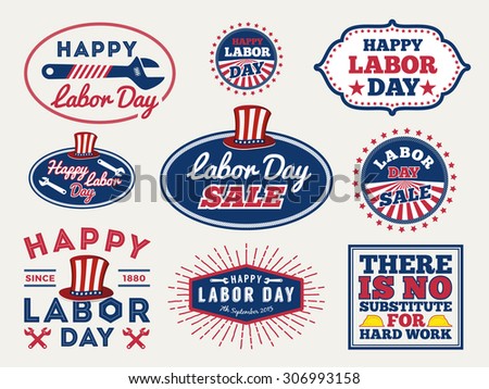 Sets of Labor day badge and labels design. for sale promotion, party decoration, vector illustration