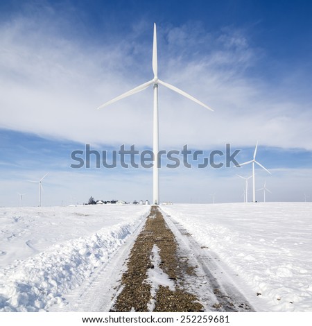 Wind Turbines near an Illinois Farm in Winter