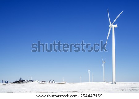 Wind Turbines on an Illinois Farm in Winter