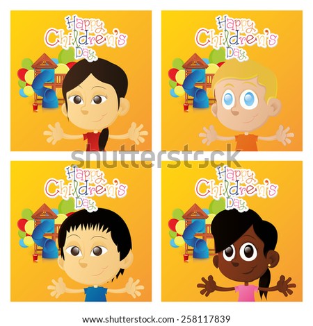 a set of orange backgrounds with text, toys and children