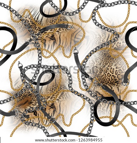 belt, chain, zebra, leopard pattern