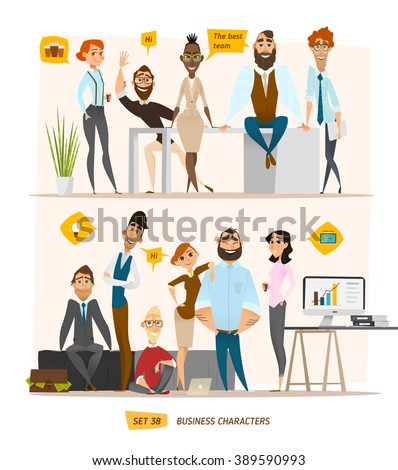 Business characters scene. Teamwork in modern business office.