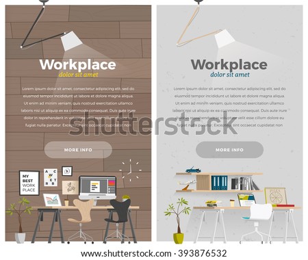 Some business office style in cartoon flat style. Vertical banner