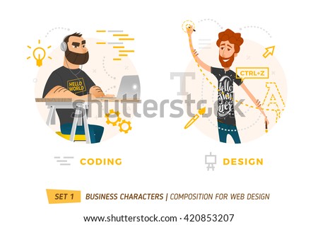 Design Elements For Web Construction. Business Theme in Cartoon Style