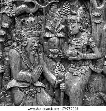 Sculpture of traditional India art in black and white