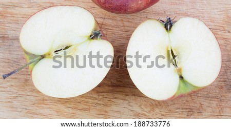 Cut apple on a cutting board