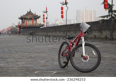 bicycle on ancient city wall