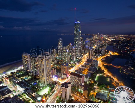 View of Gold Coast city at night, Queensland, Australia