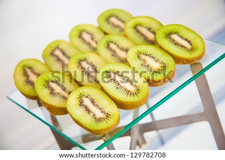 Kiwi fruit halfs on the table for business lunch