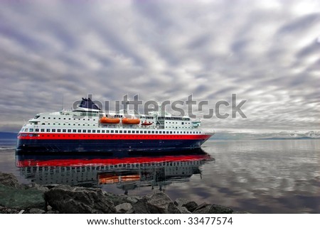 Large cruise ship leaving for voyage, Norway