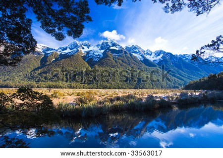 Reflections in Mirror Lakes, New Zealand