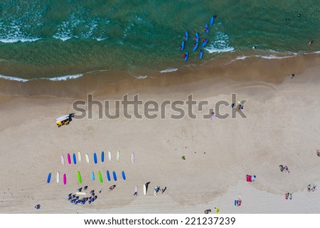 Aerial view of surfing school on the Gold Coast, Australia