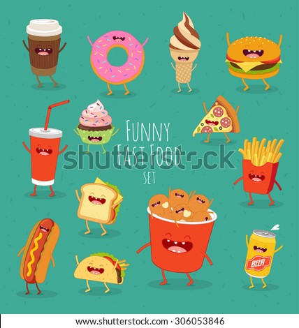 Funny fast food set. Vector illustration