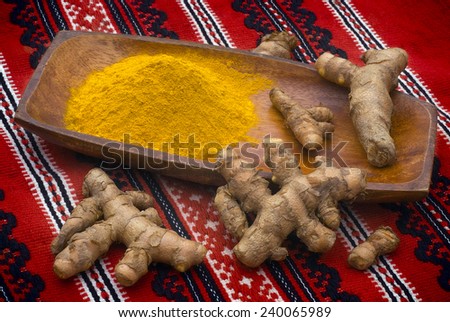 Turmeric (Curcuma longa) is a tropical plant in the same family as ginger, native to India, and cultivated throughout the tropics around the world.