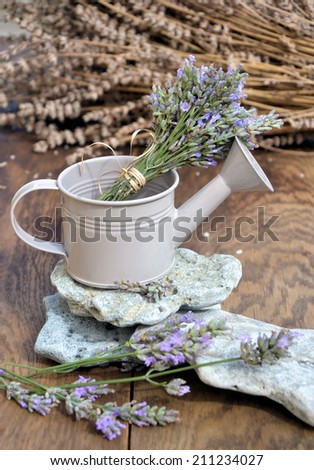 bouquet of lavender in a watering can